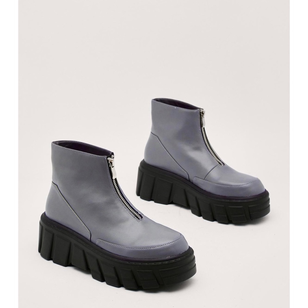 Nasty Gal Lavender Zip-Front Chunky Platform Ankle Boots